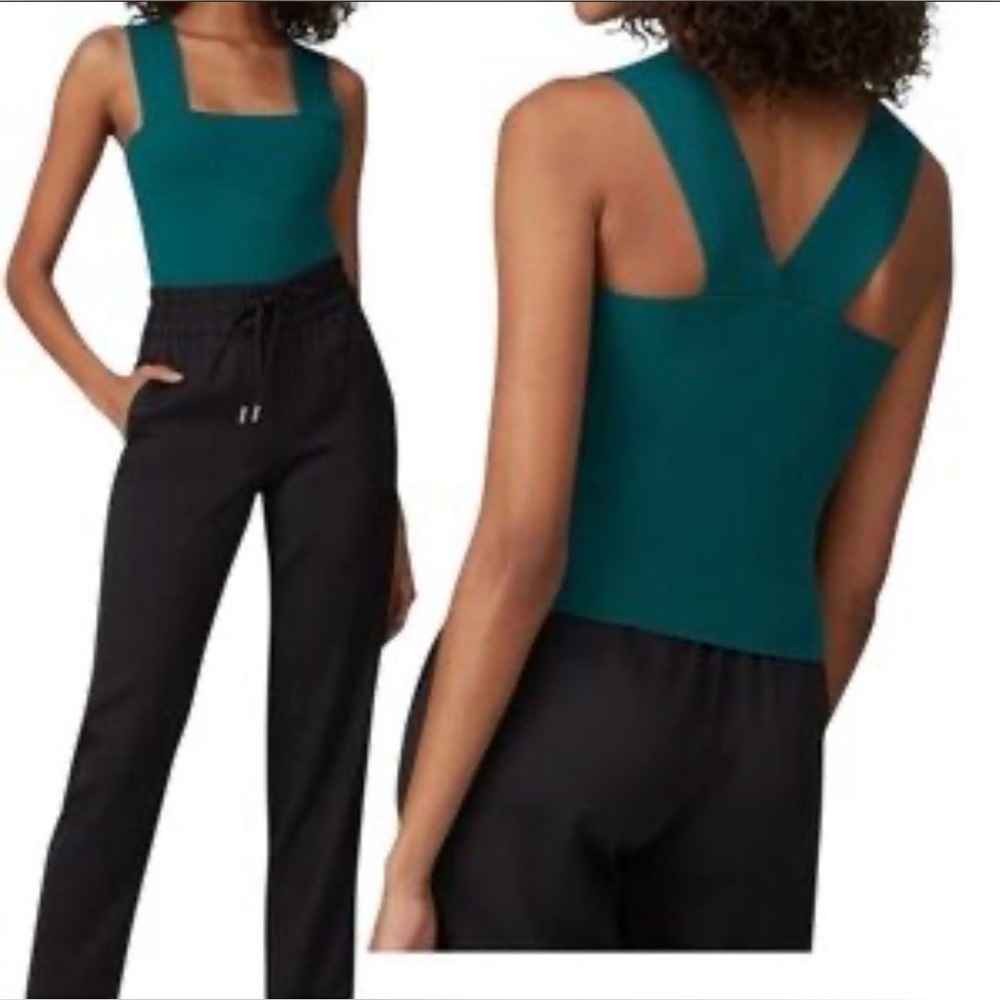 House Of Harlow Compression Sculpt Knit Square Neck Tank Flattering Stylish